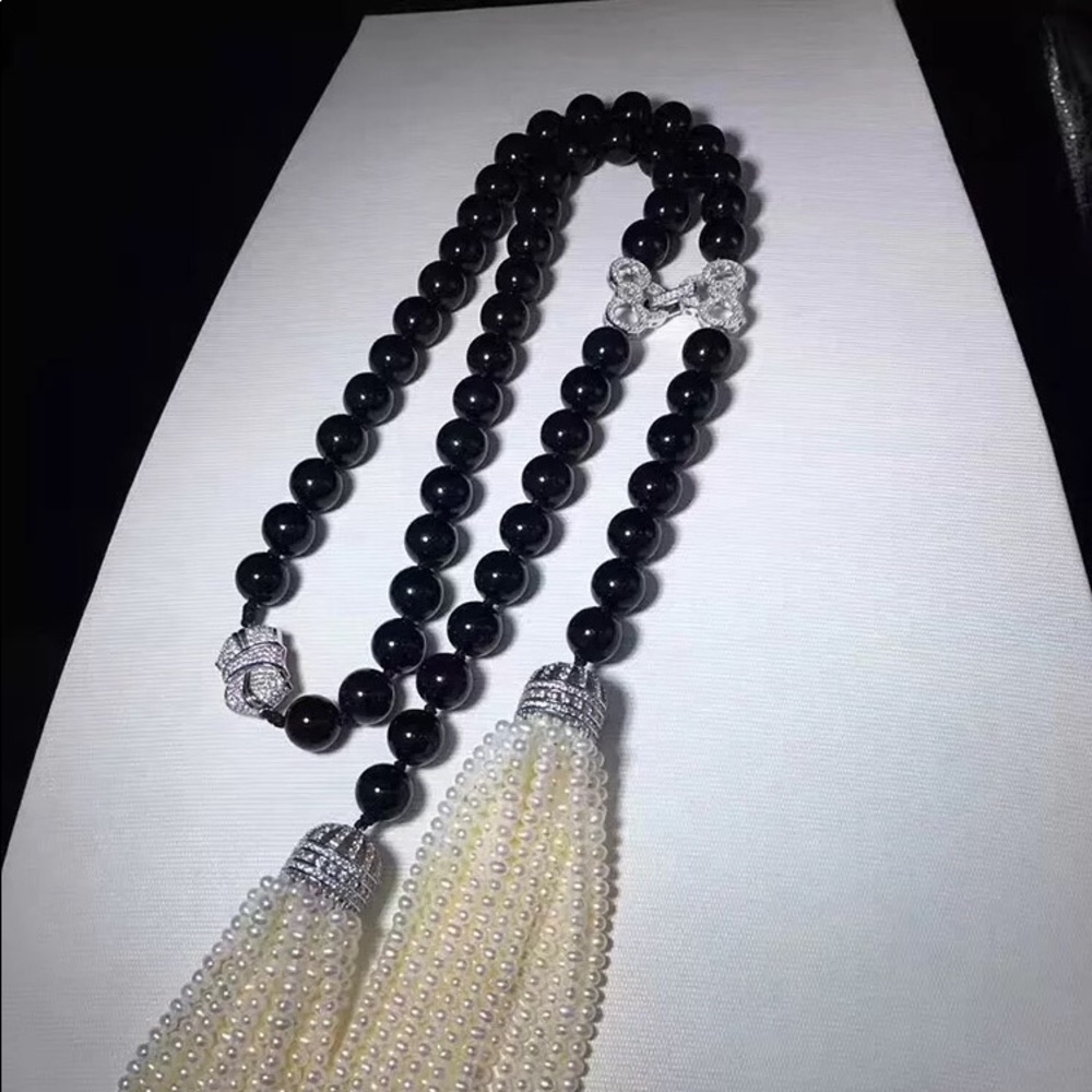 Peal + obsidian necklace